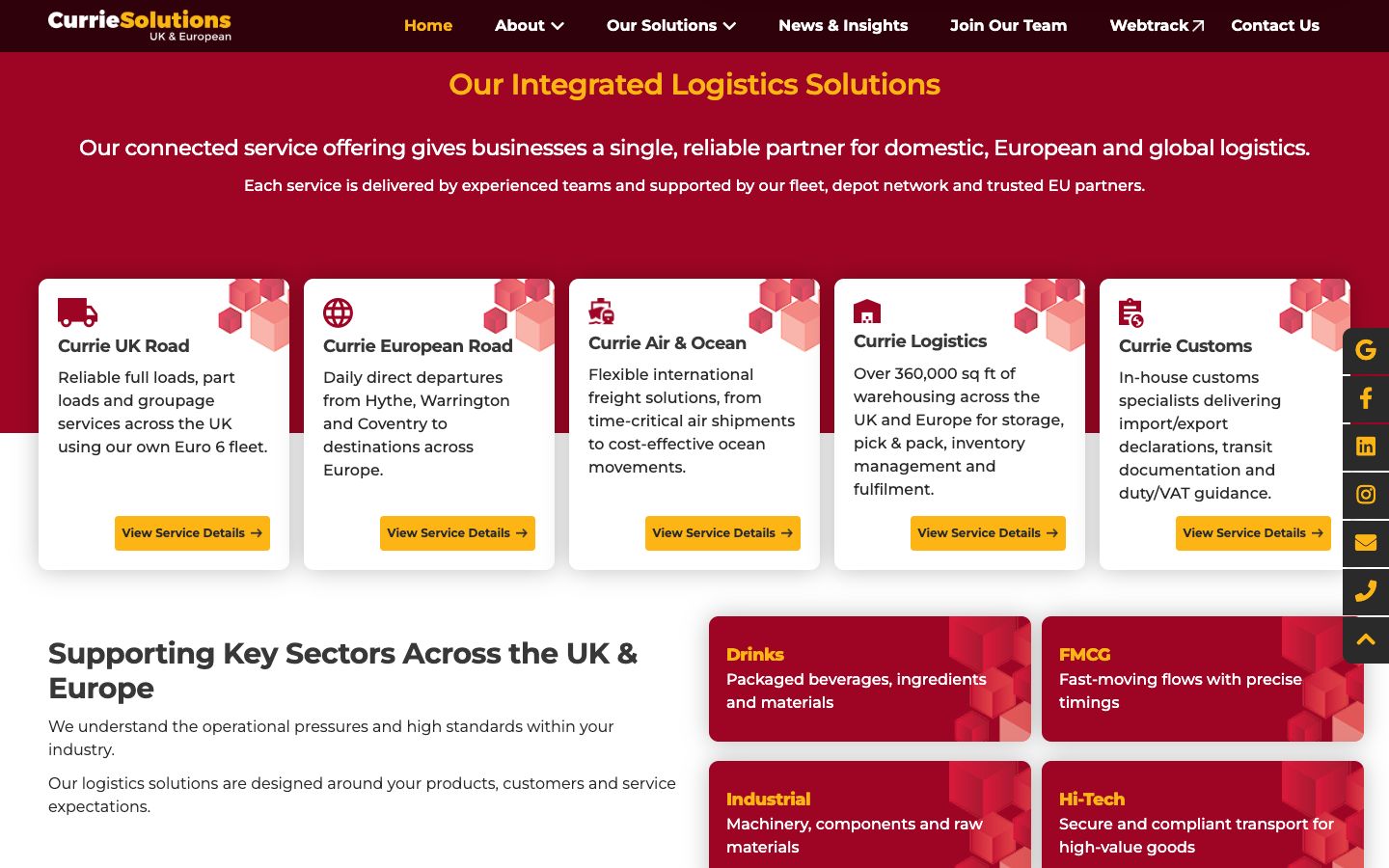 Five services side by side, and the sectors they serve.