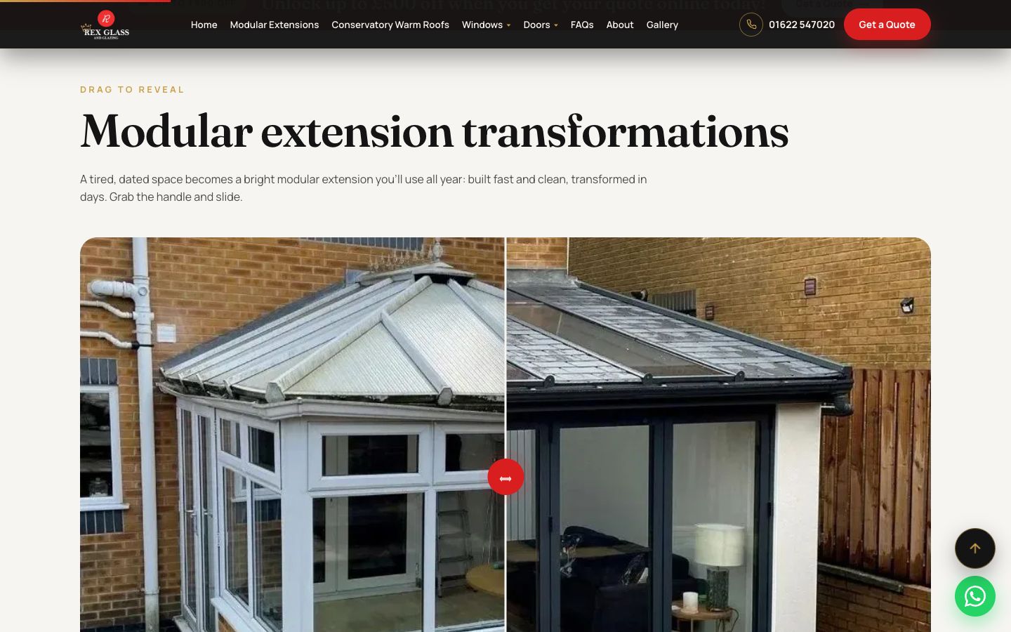 Drag to reveal: a modular extension, before and after.