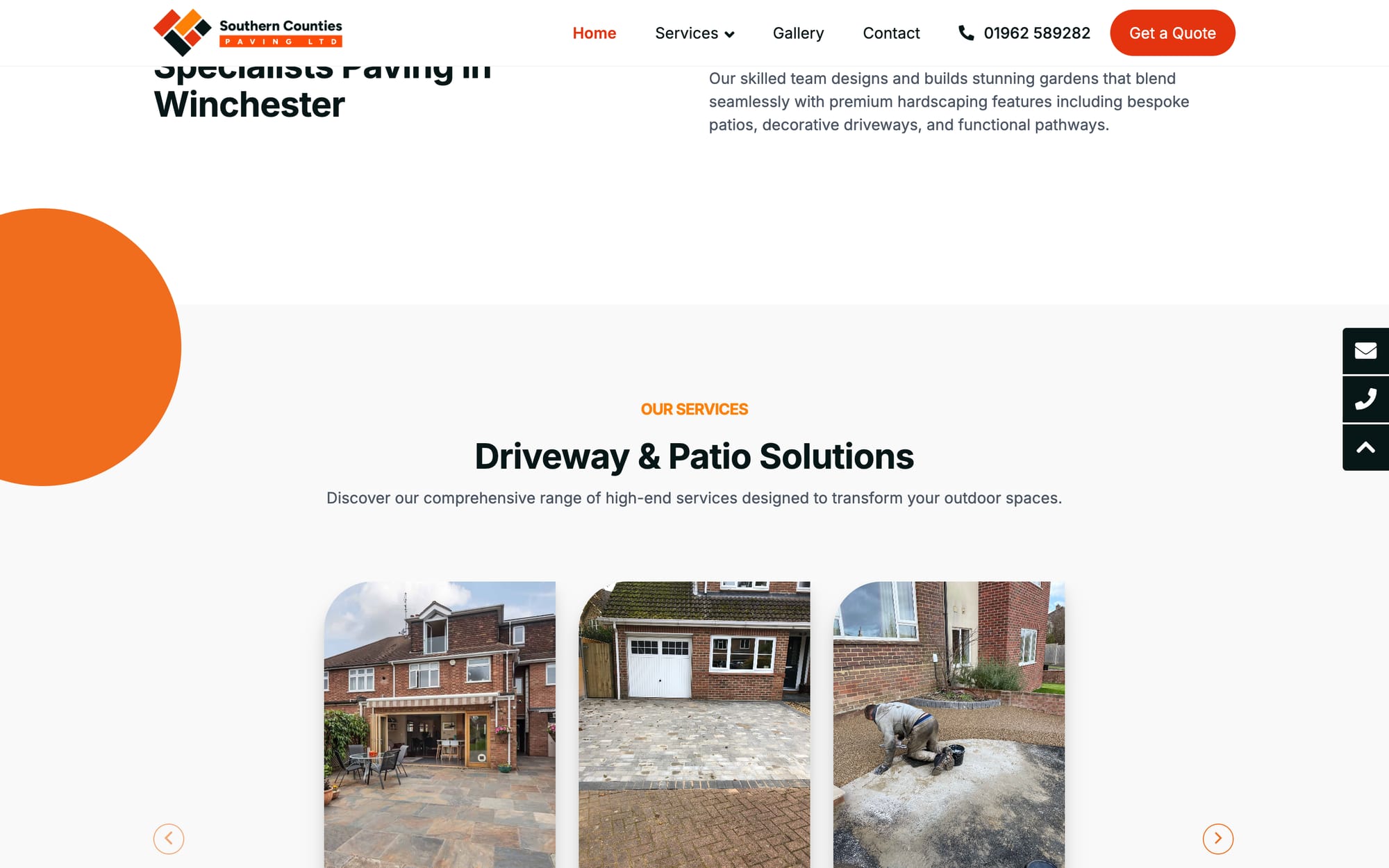 Driveway and patio solutions on the homepage.
