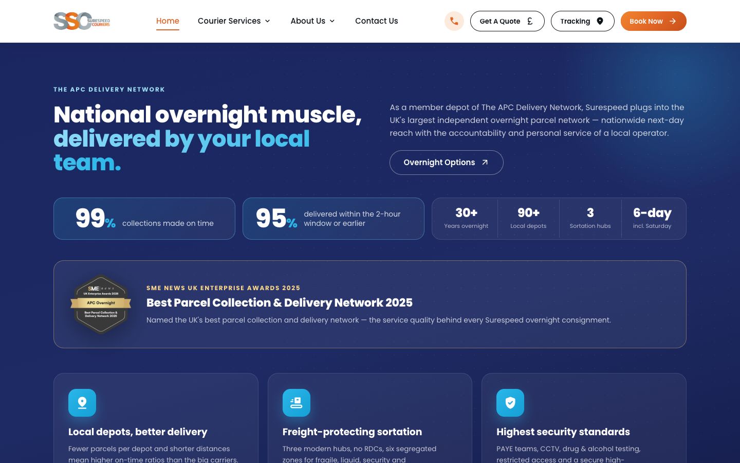 The APC Delivery Network on the homepage, with the network’s figures and its 2025 award.